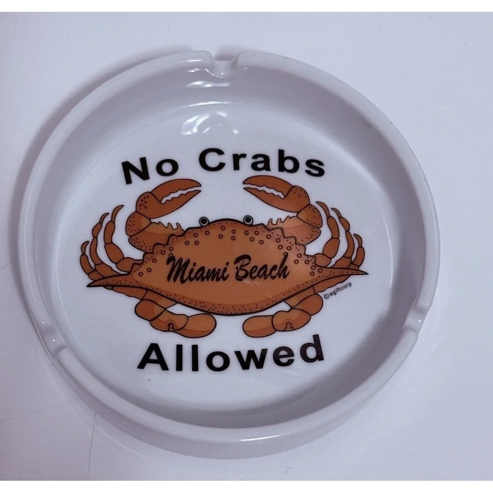 Vintage‎ Miami Beach Ashtray No Crabs Allowed Funny Beach Bar Decor Souvenir